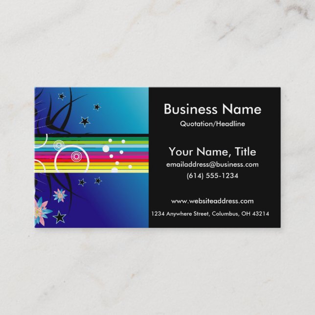 Bright Colorful Stripes & Flowers 2 Business Cards (Front)