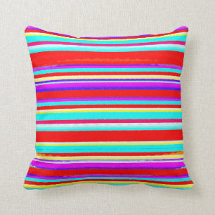 Bright Colorful Stripes in Red Turquoise Hot Pink Throw Pillow