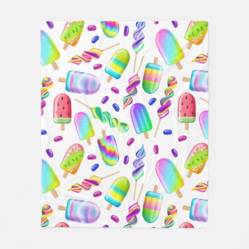 Bright Colorful Summer Popsicle Fun Girly Pattern Fleece Blanket