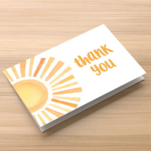 Bright colorful sunshine boho watercolor thank you card
