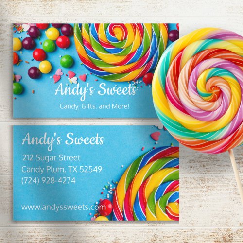 Bright Colorful Sweets Light Blue Candy Store  Business Card