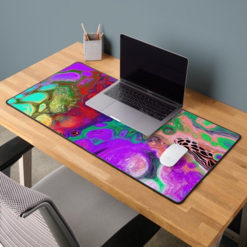 Bright Colorful Teal Black Purple Fluid Art Desk Mat