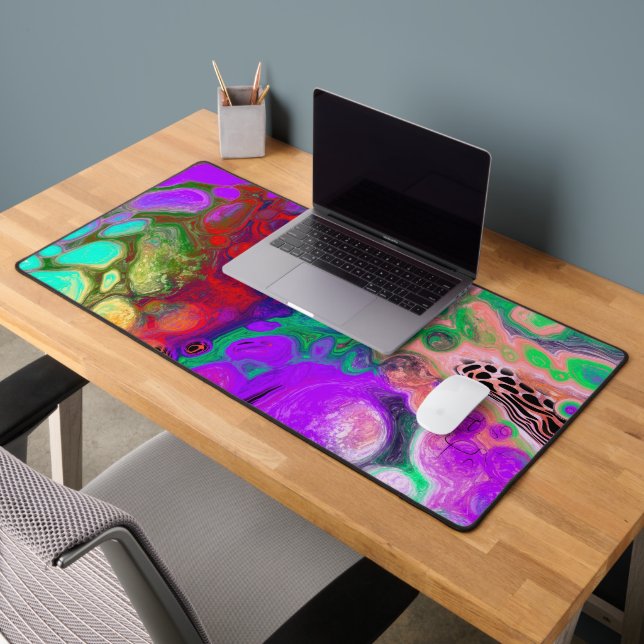 Bright Colorful Teal, Black, Purple Fluid Art Desk Mat (Office 2)