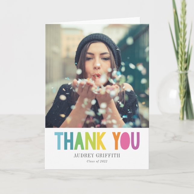 Bright Colorful Thank You Photo Greeting Card (Front)