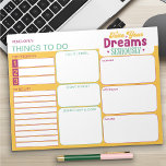Bright Colorful Things To Do List Daily Planner Notepad<br><div class="desc">Bright Colorful Editable and Personalized! This to do list and daily planner has a life hack quote "take your dreams seriously" and a cheerful color palette of yellow pink and green. All the section titles are editable so you can organize your things to do in the way that works for...</div>
