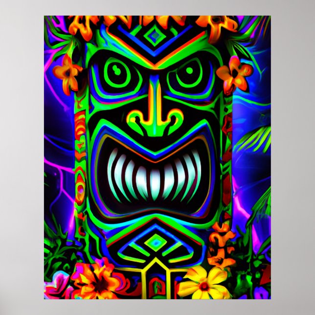 Bright Colorful Tiki Totem Wall Poster Print (Front)