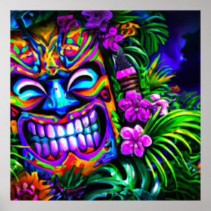 Bright Colorful Tiki Totem Wall Poster Print