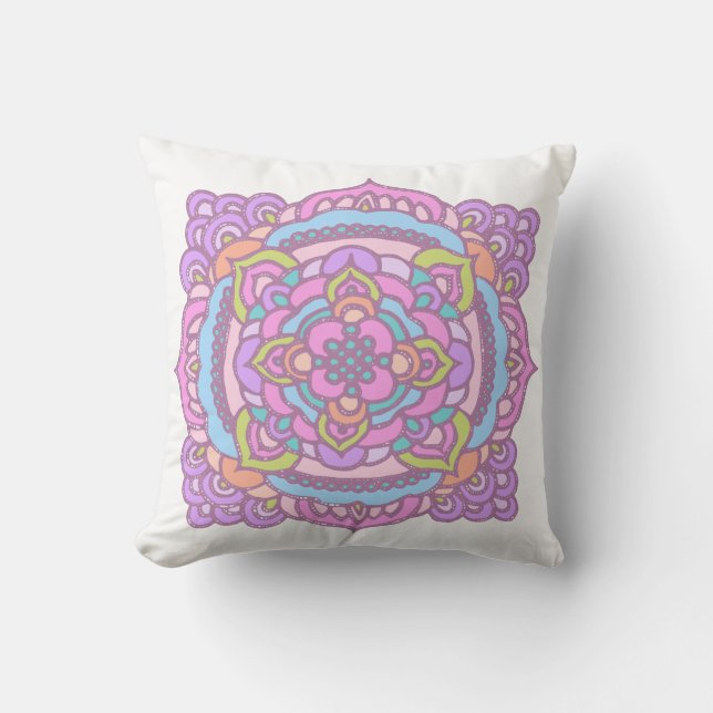 Bright Colorful Tracery Ornament Throw Pillow (Front)
