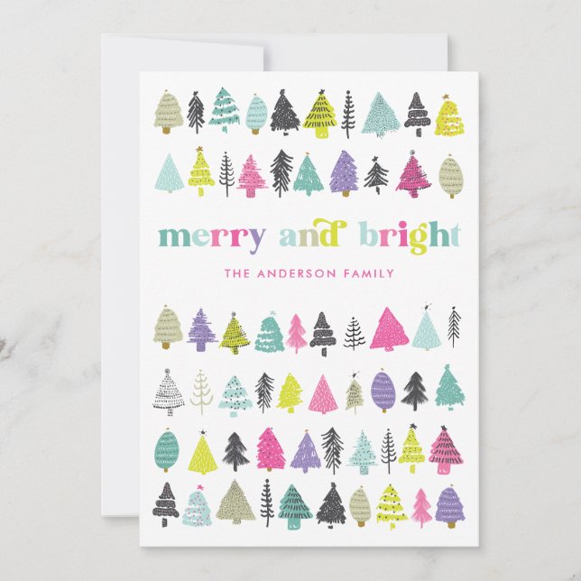 Bright Colorful Trees Holiday Non-Photo Card (Front)