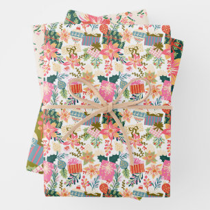 bright colorful trendy christmas holiday wrapping paper sheets