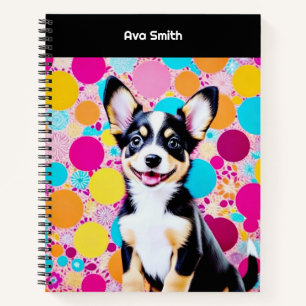 Bright Colorful Trendy Personalized Cute Dog Notebook