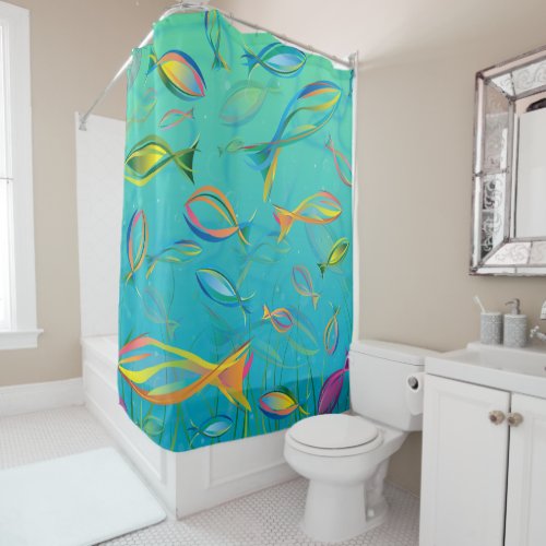 Bright Colorful Tropical Fish Shower Curtain