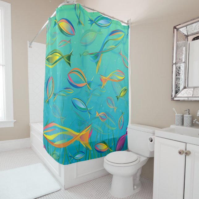 Bright Colorful Tropical Fish Shower Curtain (In Situ)