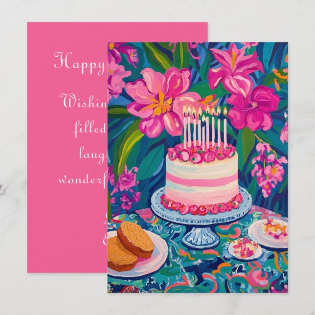 Bright Colorful Tropical Floral Birthday Card (Front/Back)