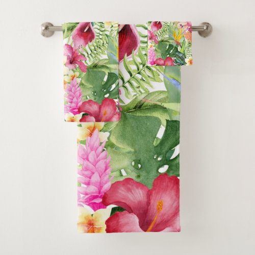 Bright Colorful Tropical Floral Botanical Leaves Bath Towel Set