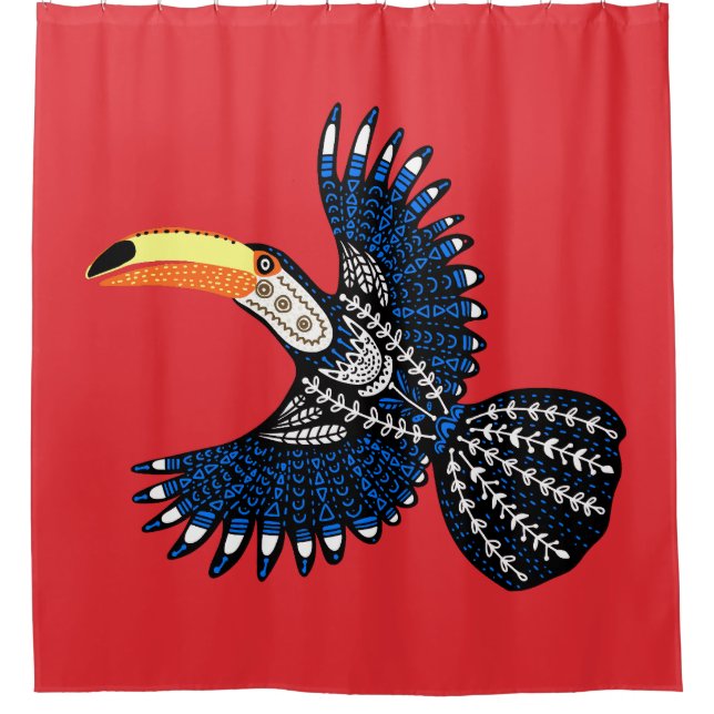 Bright Colorful Tropical Jungle Toucan Bird Shower Curtain (Front)