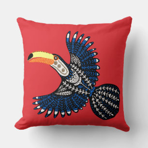 Bright Colorful Tropical Jungle Toucan Bird Throw Pillow