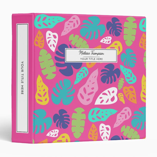 Bright Colorful Tropical Summer Leaves Pattern 3 Ring Binder (Front/Spine)