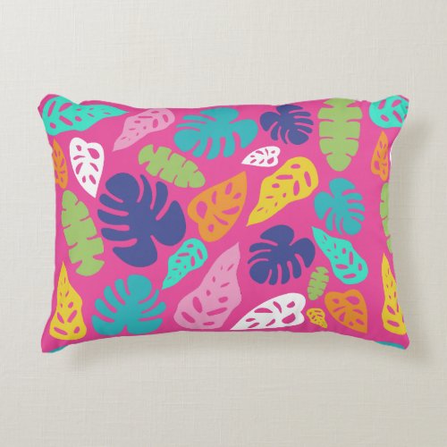 Bright Colorful Tropical Summer Leaves Pattern Accent Pillow