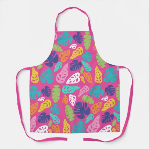 Bright Colorful Tropical Summer Leaves Pattern Apron