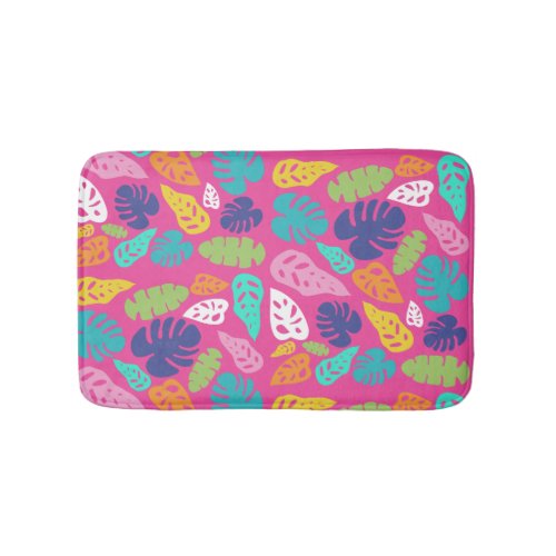 Bright Colorful Tropical Summer Leaves Pattern Bath Mat