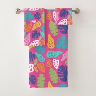 Bright Colorful Tropical Summer Leaves Pattern Bath Towel Set
