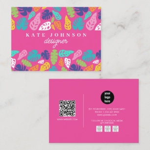 Bright Colorful Tropical Summer Leaves Pattern Business Card