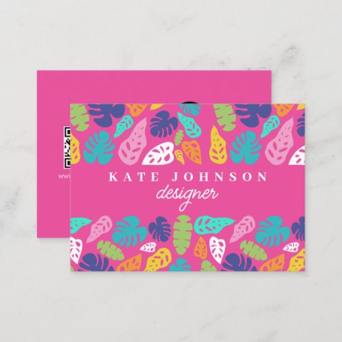 Bright Colorful Tropical Summer Leaves Pattern Business Card
