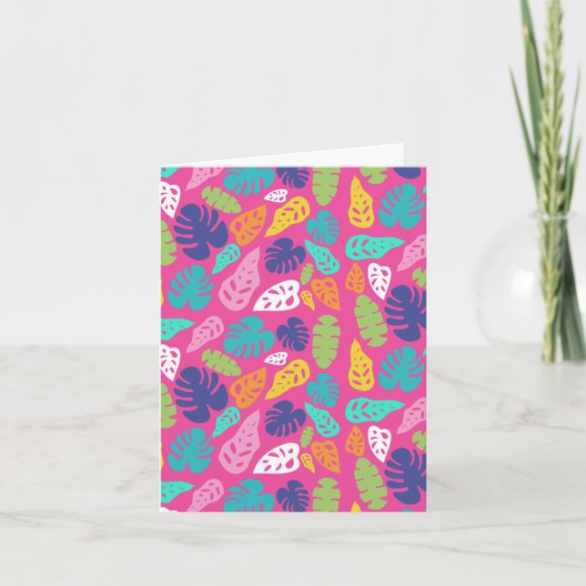 Bright Colorful Tropical Summer Leaves Pattern Card (Front)