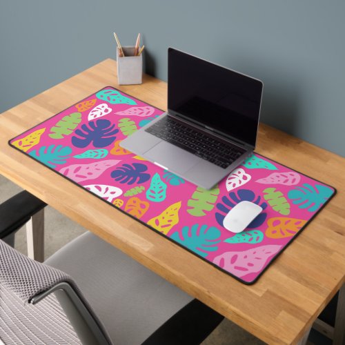 Bright Colorful Tropical Summer Leaves Pattern Desk Mat