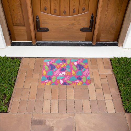 Bright Colorful Tropical Summer Leaves Pattern Doormat