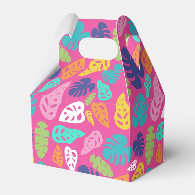 Bright Colorful Tropical Summer Leaves Pattern Favor Boxes (Front Side)