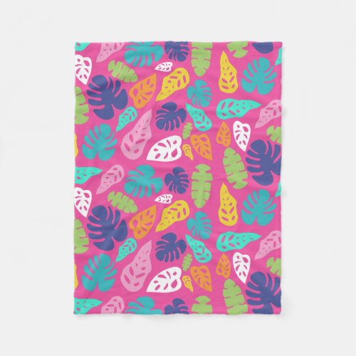 Bright Colorful Tropical Summer Leaves Pattern Fleece Blanket