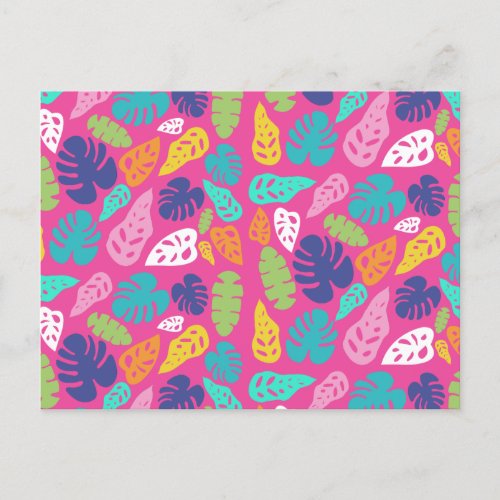 Bright Colorful Tropical Summer Leaves Pattern Holiday Postcard