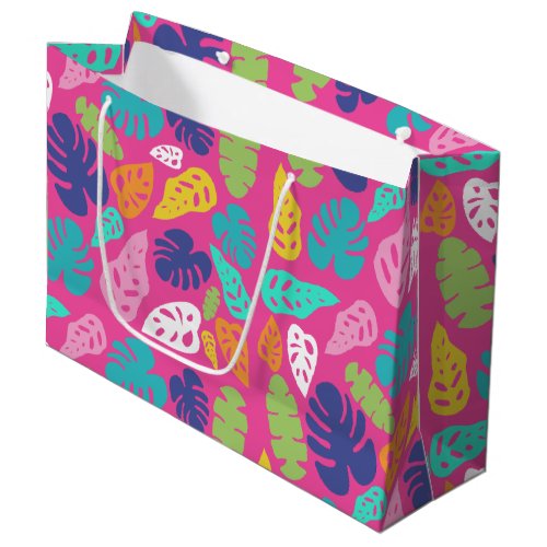 Bright Colorful Tropical Summer Leaves Pattern Large Gift Bag