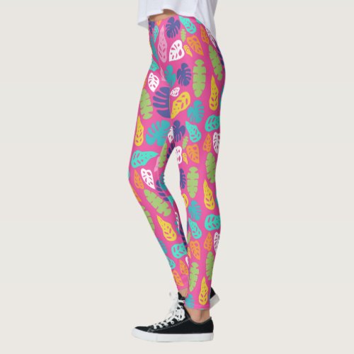 Bright Colorful Tropical Summer Leaves Pattern Leggings
