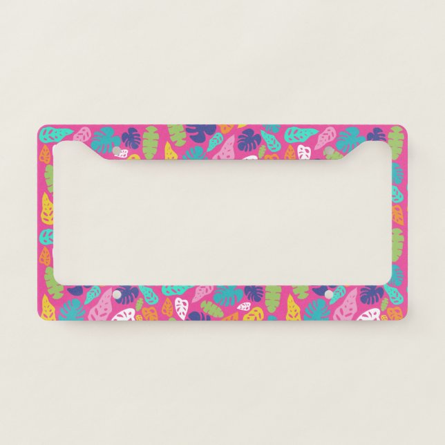 Bright Colorful Tropical Summer Leaves Pattern License Plate Frame (Front)