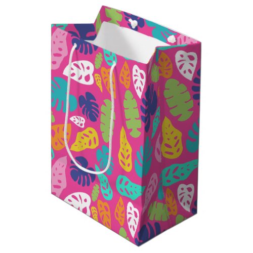 Bright Colorful Tropical Summer Leaves Pattern Medium Gift Bag