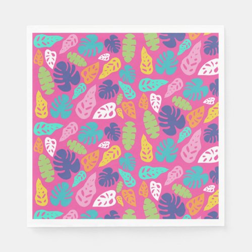 Bright Colorful Tropical Summer Leaves Pattern Napkins