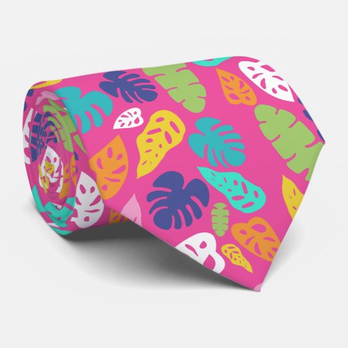 Bright Colorful Tropical Summer Leaves Pattern Neck Tie