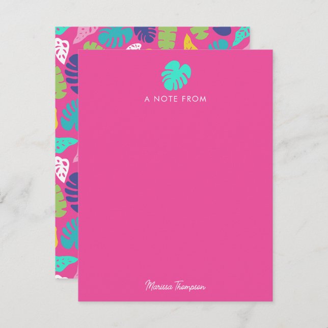 Bright Colorful Tropical Summer Leaves Pattern Note Card (Front/Back)