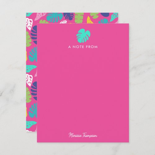 Bright Colorful Tropical Summer Leaves Pattern Note Card