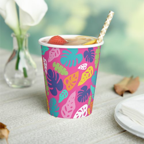 Bright Colorful Tropical Summer Leaves Pattern Paper Cups