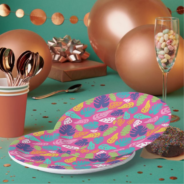 Bright Colorful Tropical Summer Leaves Pattern Paper Plates (Multi)