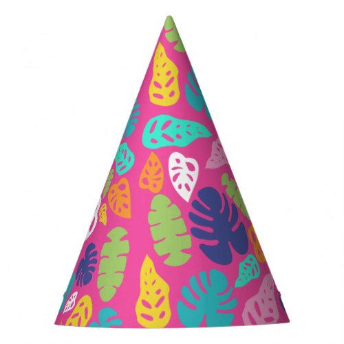Bright Colorful Tropical Summer Leaves Pattern Party Hat