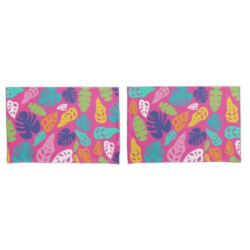 Bright Colorful Tropical Summer Leaves Pattern Pillow Case