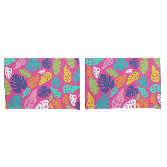Bright Colorful Tropical Summer Leaves Pattern Pillow Case (Front-Set)