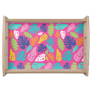 Bright Colorful Tropical Summer Leaves Pattern Serving Tray