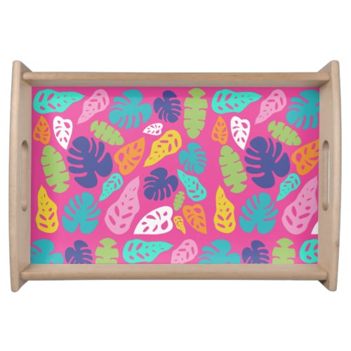 Bright Colorful Tropical Summer Leaves Pattern Serving Tray
