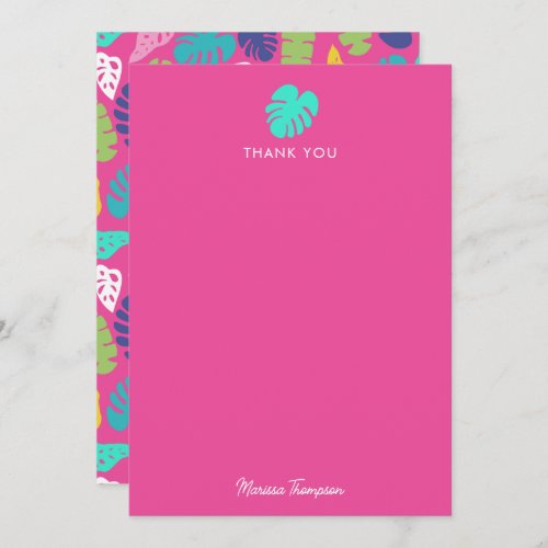 Bright Colorful Tropical Summer Leaves Pattern Thank You Card